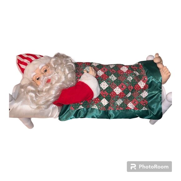 Christmas Telco SLEEPING SANTA Animated Breathing Snoring Whistling In Bed Beard - Picture 1 of 10